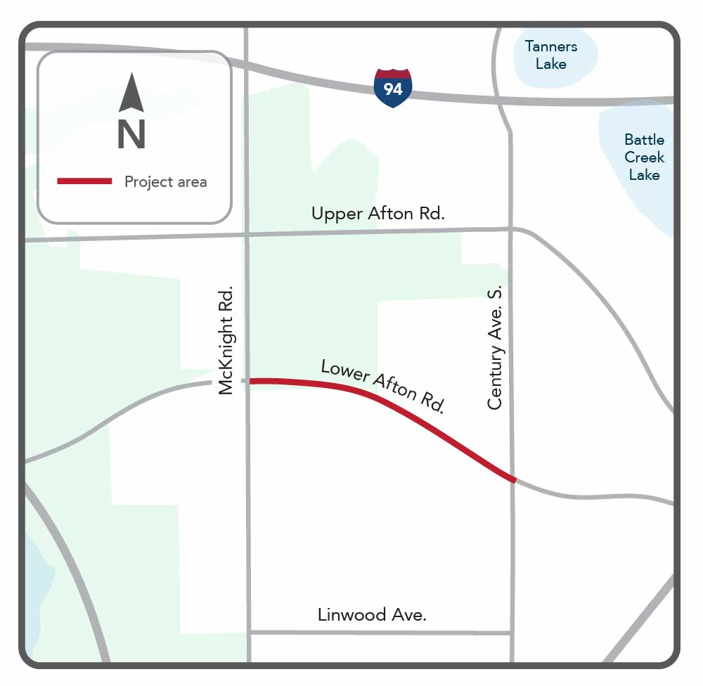 Lower Afton Road resurfacing project area map